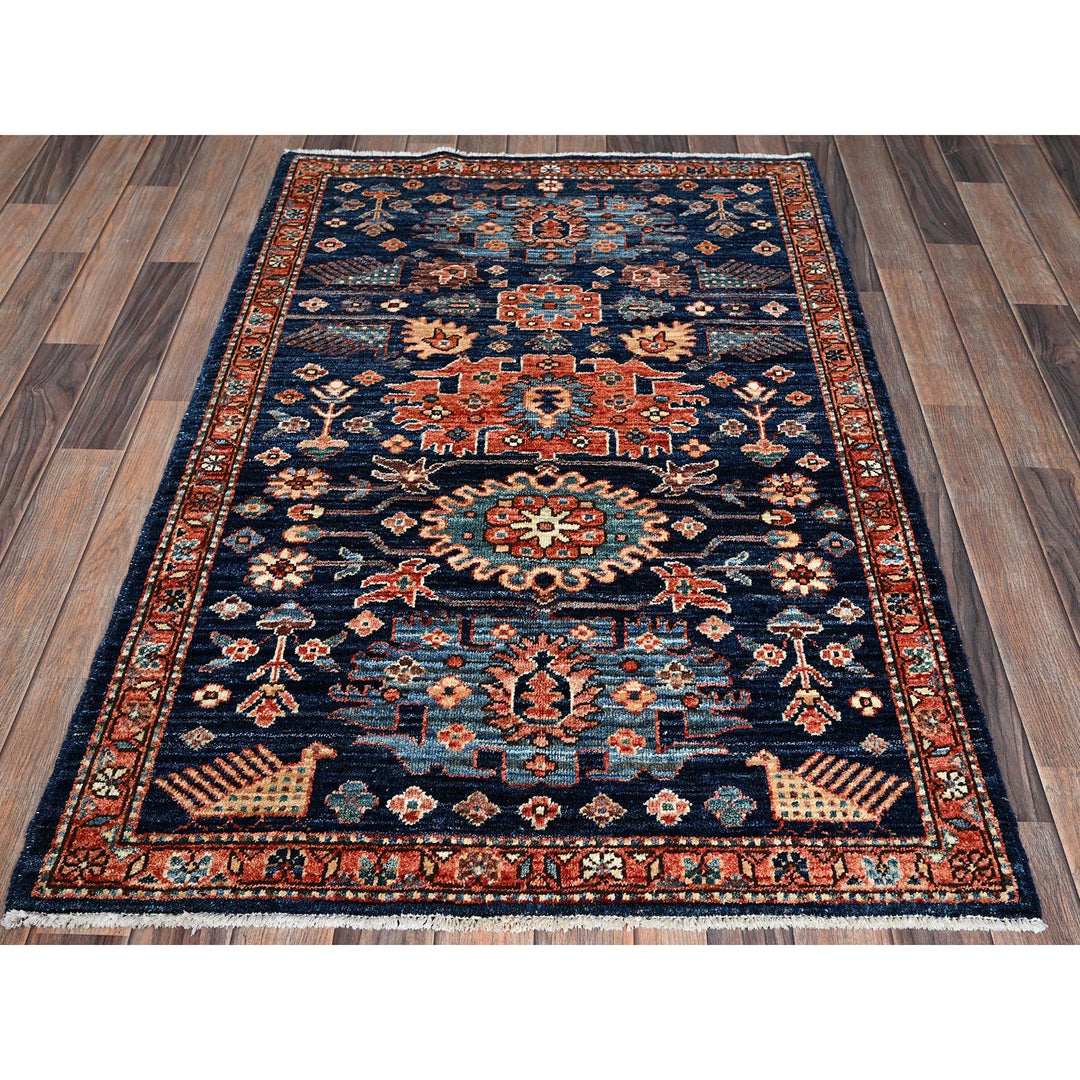 3'4" x 5'1" New Hand Knotted Blue Wool Rectangle Oriental Rug - MOA1021090