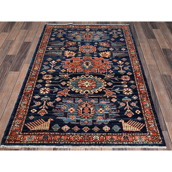 3'4" x 5'1" New Hand Knotted Blue Wool Rectangle Oriental Rug - MOA1021090