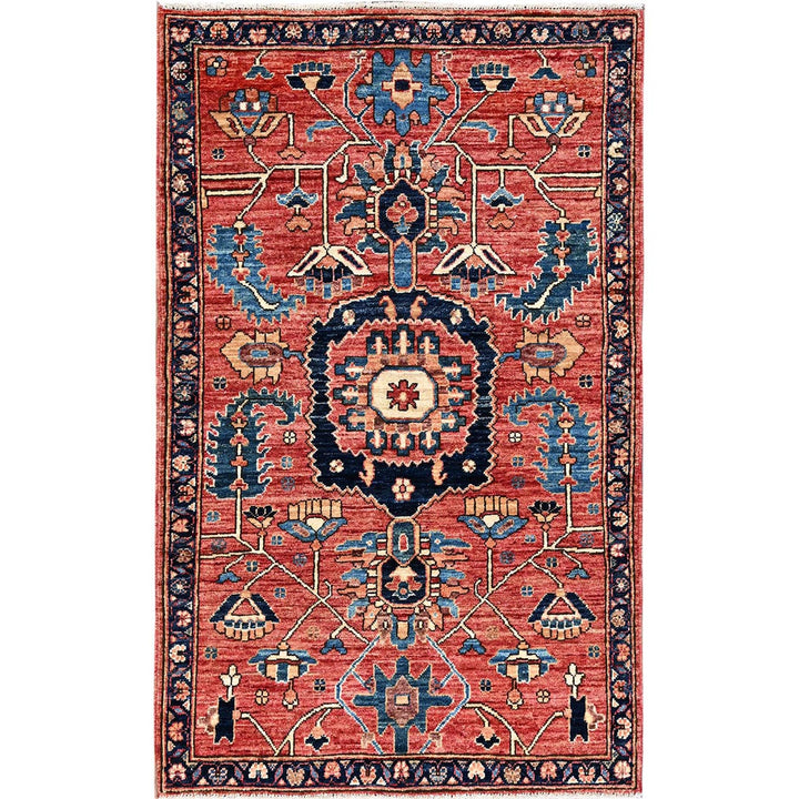 3'1" x 5'2" New Hand Knotted Red Wool Rectangle Oriental Rug - MOA1021091