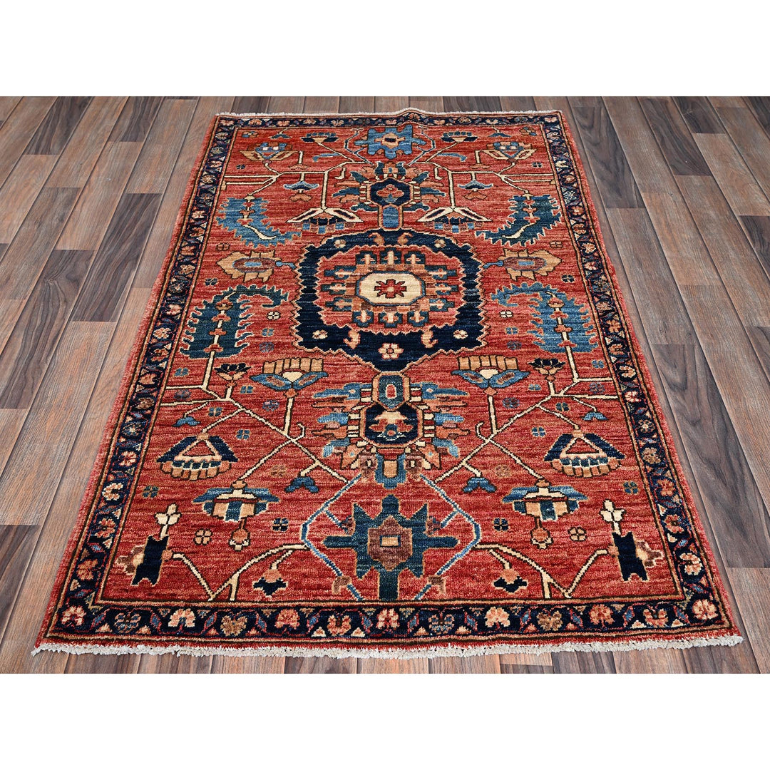 3'1" x 5'2" New Hand Knotted Red Wool Rectangle Oriental Rug - MOA1021091