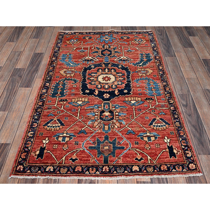 3'1" x 5'2" New Hand Knotted Red Wool Rectangle Oriental Rug - MOA1021091