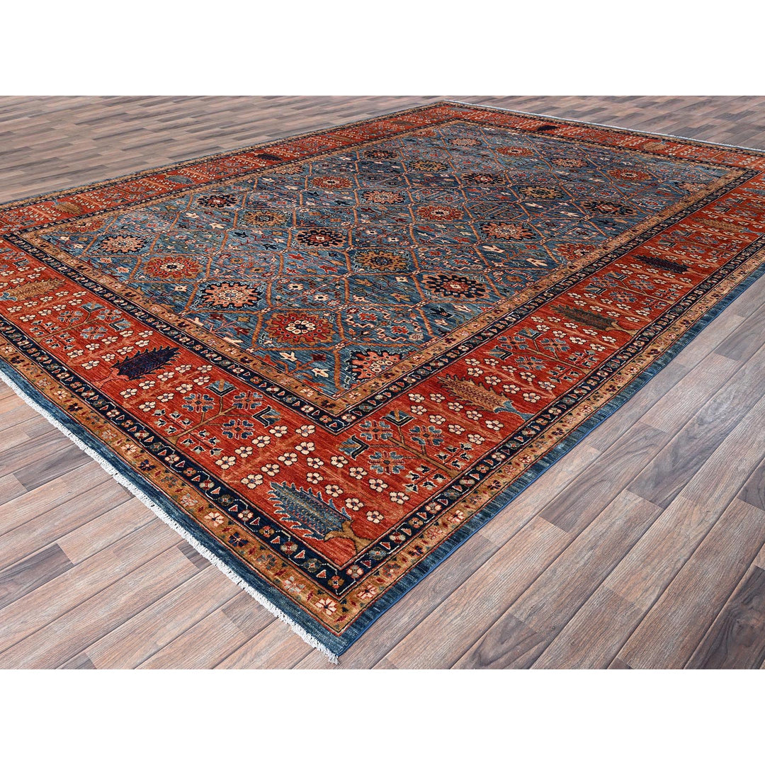 10'0" x 13'11" New Hand Knotted Blue Wool Rectangle Oriental Rug - MOA1021092