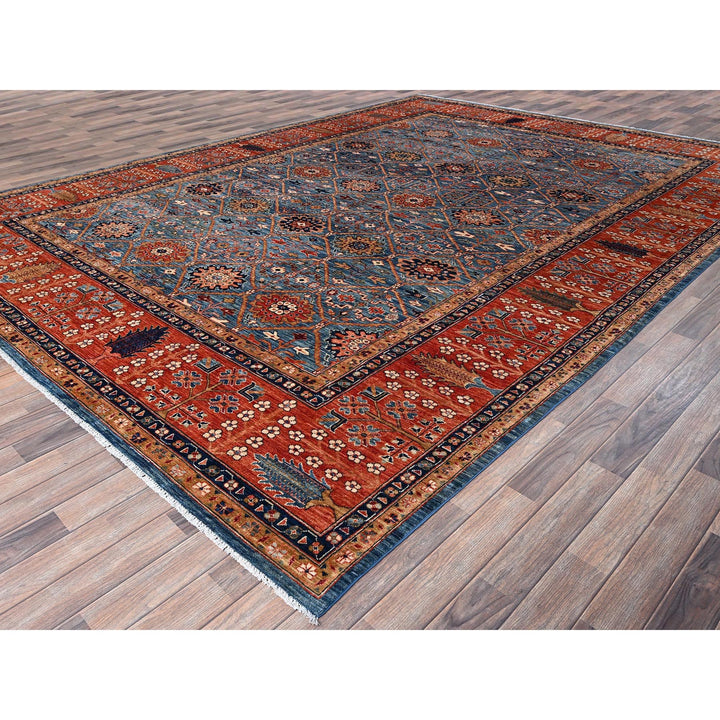 10'0" x 13'11" New Hand Knotted Blue Wool Rectangle Oriental Rug - MOA1021092