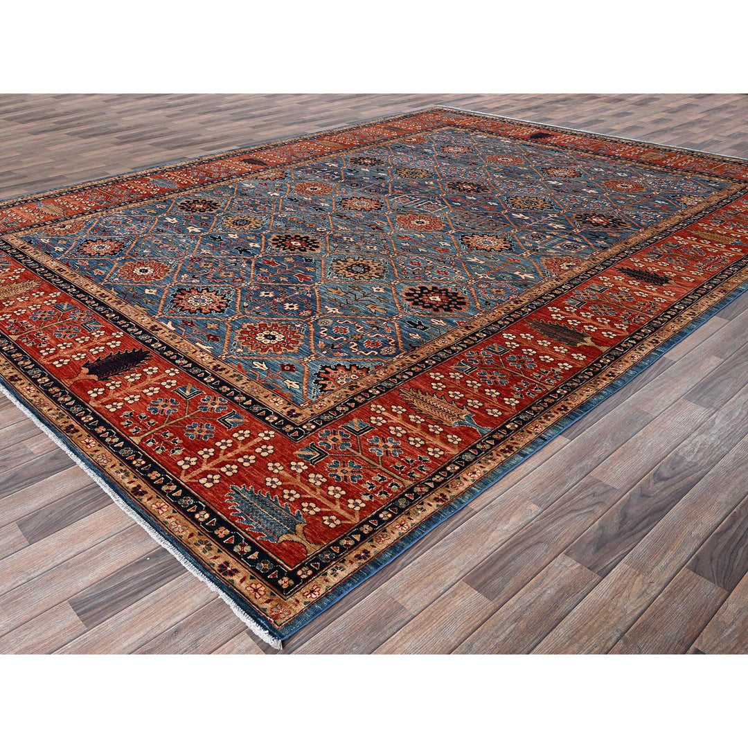 10'1" x 13'9" New Hand Knotted Blue Wool Rectangle Oriental Rug - MOA1021096