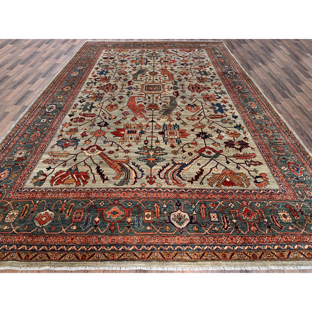 10'4" x 14'0" New Hand Knotted Green Wool Rectangle Oriental Rug - MOA1021097