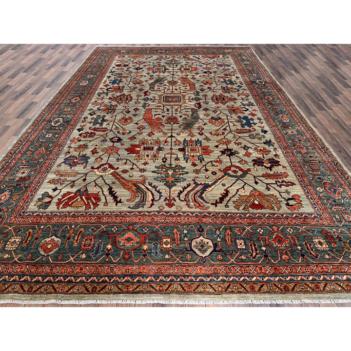 10'4" x 14'0" New Hand Knotted Green Wool Rectangle Oriental Rug - MOA1021097