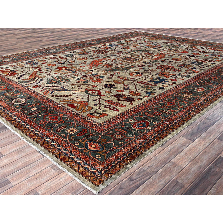 10'4" x 14'0" New Hand Knotted Green Wool Rectangle Oriental Rug - MOA1021097