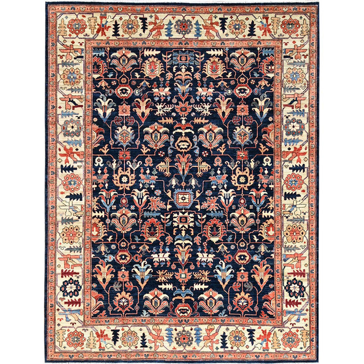 9'2" x 11'10" New Hand Knotted Blue Wool Rectangle Oriental Rug - MOA1021099