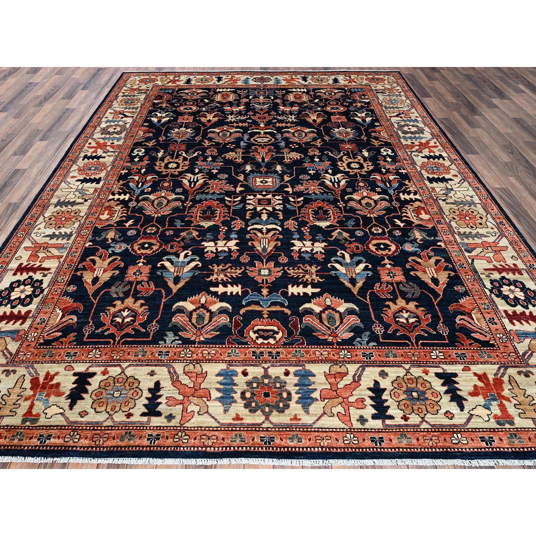 9'2" x 11'10" New Hand Knotted Blue Wool Rectangle Oriental Rug - MOA1021099