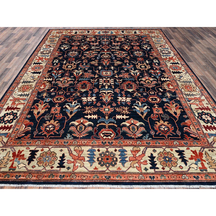 9'2" x 11'10" New Hand Knotted Blue Wool Rectangle Oriental Rug - MOA1021099