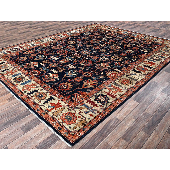 9'2" x 11'10" New Hand Knotted Blue Wool Rectangle Oriental Rug - MOA1021099