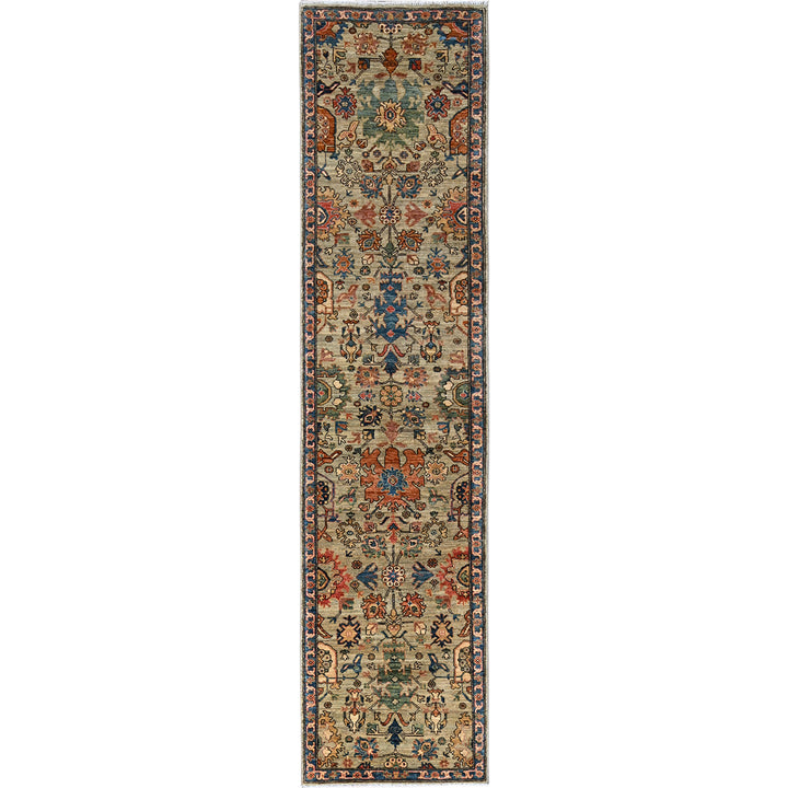 2'10" x 11'11" New Hand Knotted Green Wool Runner Oriental Rug - MOA1021105