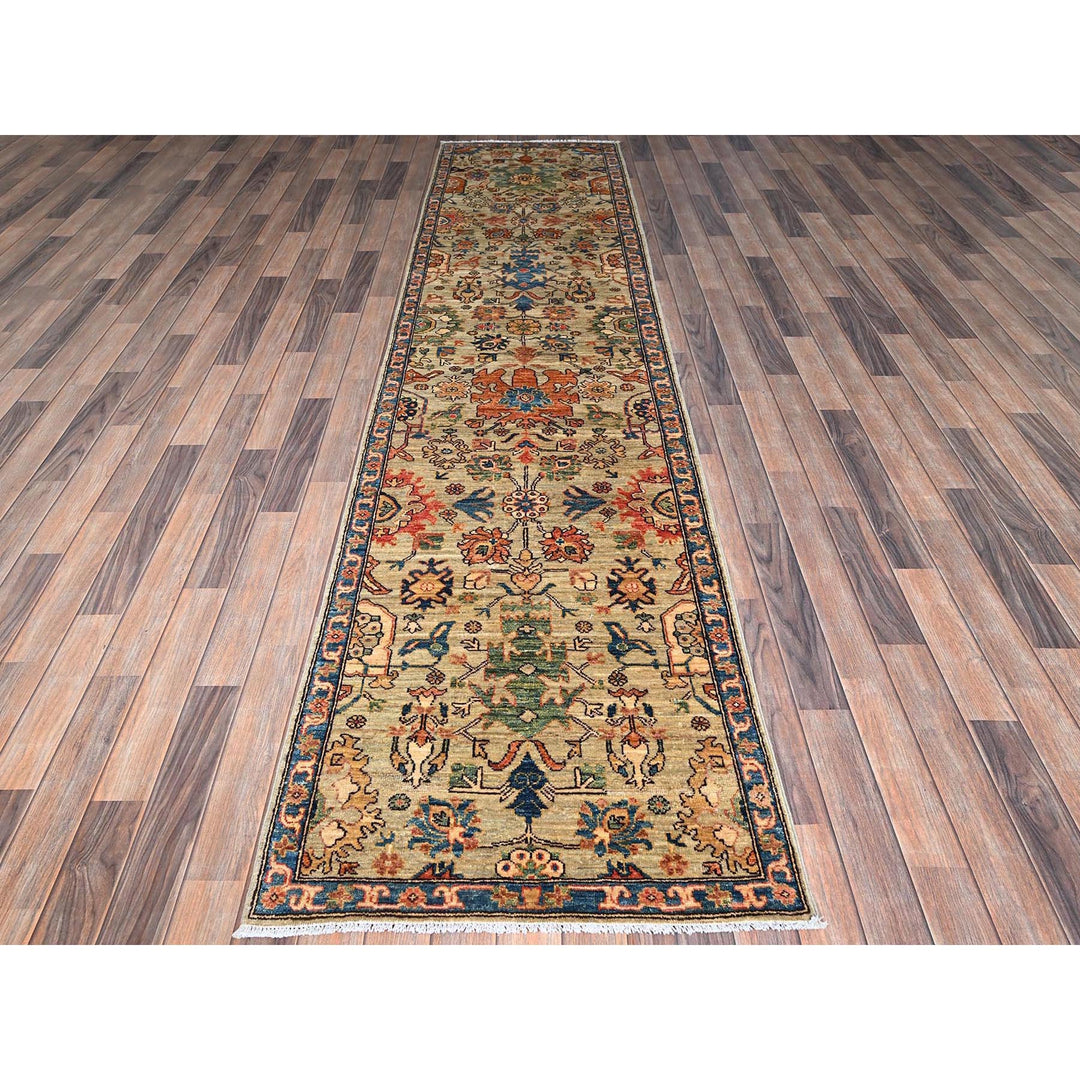 2'10" x 11'11" New Hand Knotted Green Wool Runner Oriental Rug - MOA1021105