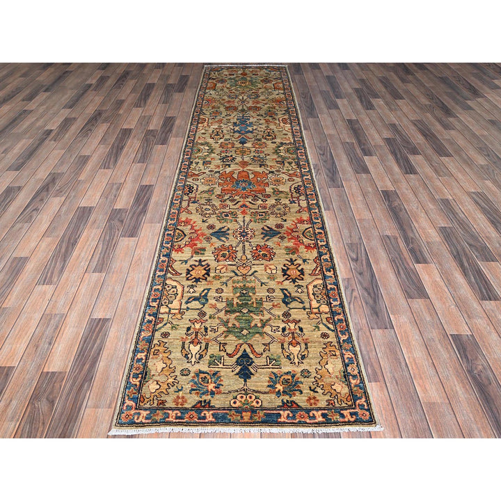 2'10" x 11'11" New Hand Knotted Green Wool Runner Oriental Rug - MOA1021105