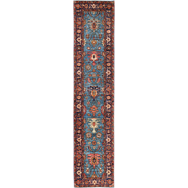 2'9" x 12'10" New Hand Knotted Blue Wool Runner Oriental Rug - MOA1021106