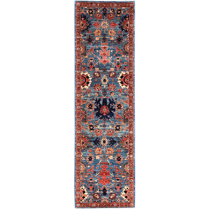 2'9" x 9'9" New Hand Knotted Blue Wool Runner Oriental Rug - MOA1021108