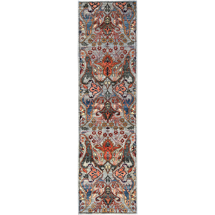2'8" x 10'1" New Hand Knotted Grey Wool Runner Oriental Rug - MOA1021111