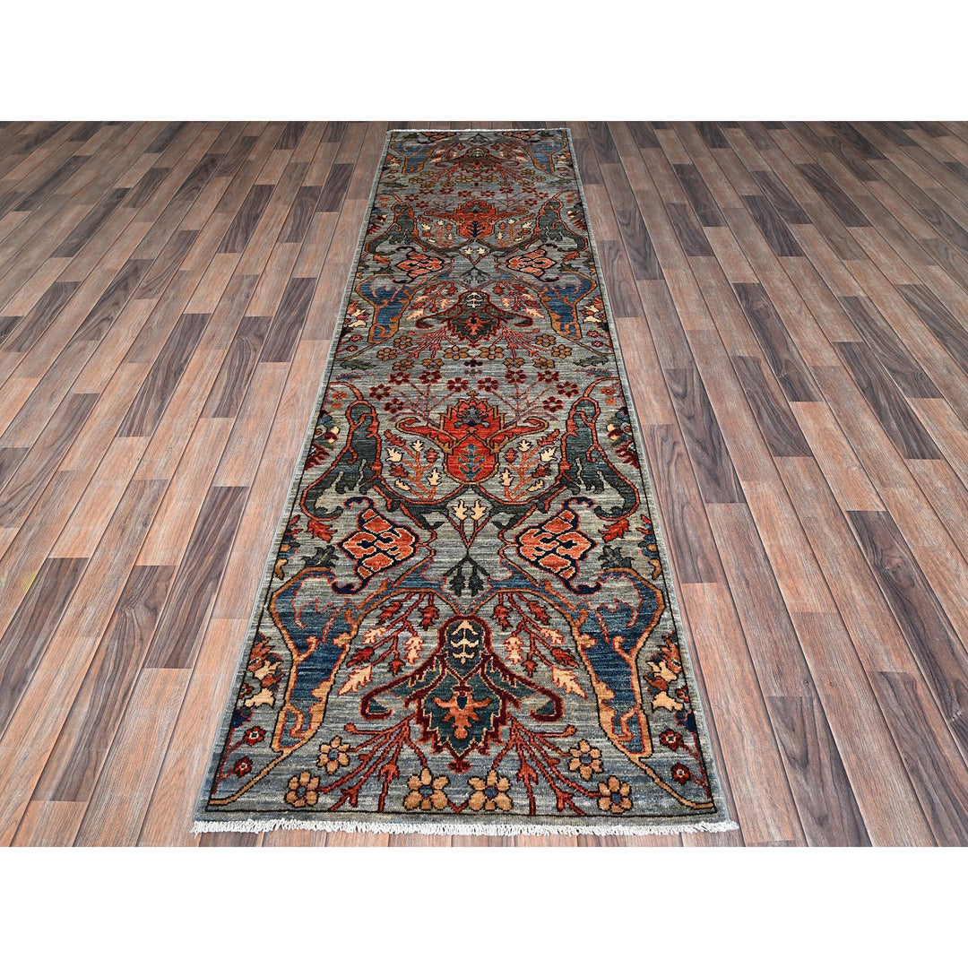 2'8" x 10'1" New Hand Knotted Grey Wool Runner Oriental Rug - MOA1021111