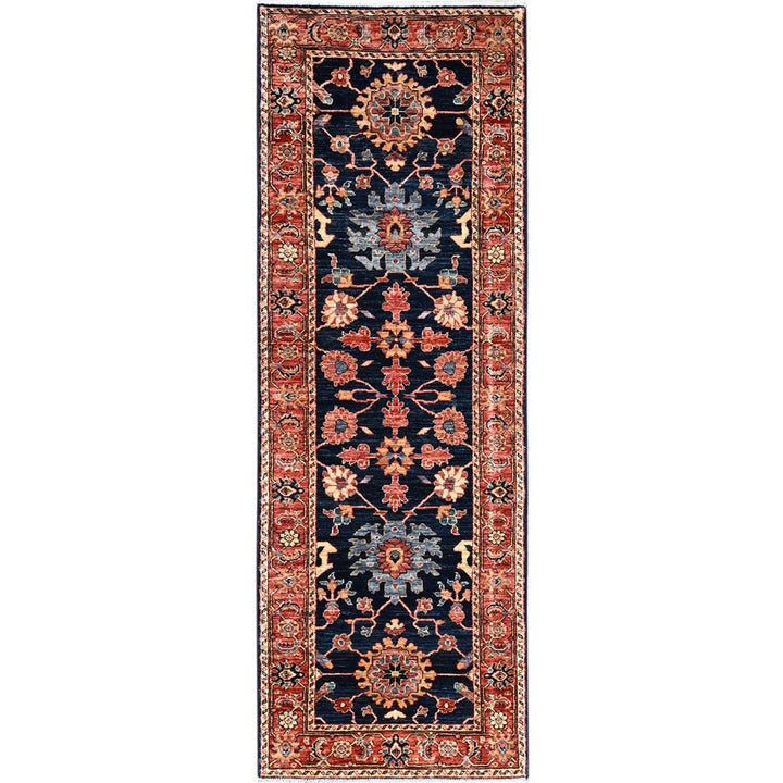 2'6" x 7'9" New Hand Knotted Blue Wool Runner Oriental Rug - MOA1021113