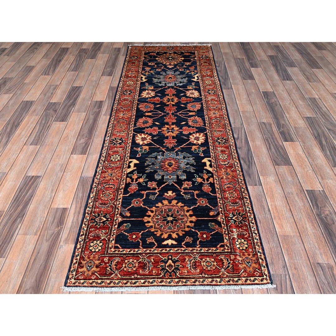 2'6" x 7'9" New Hand Knotted Blue Wool Runner Oriental Rug - MOA1021113