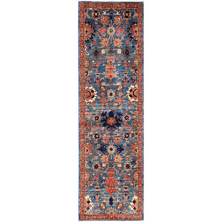 2'10" x 9'7" New Hand Knotted Blue Wool Runner Oriental Rug - MOA1021115