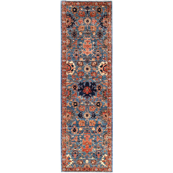 2'11" x 9'11" New Hand Knotted Blue Wool Runner Oriental Rug - MOA1021117