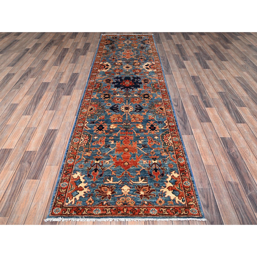 2'11" x 9'11" New Hand Knotted Blue Wool Runner Oriental Rug - MOA1021117