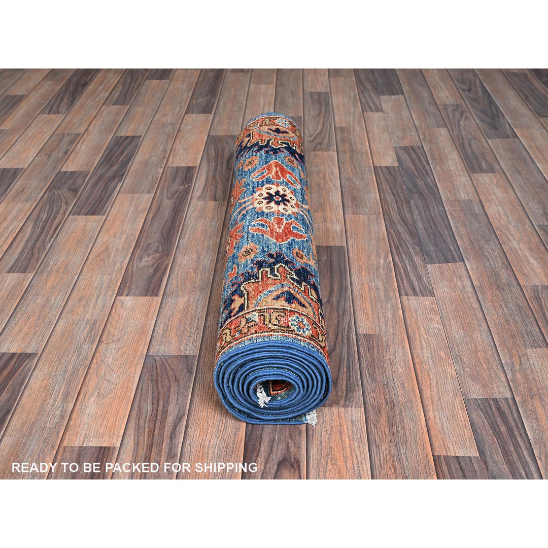 2'11" x 9'11" New Hand Knotted Blue Wool Runner Oriental Rug - MOA1021117