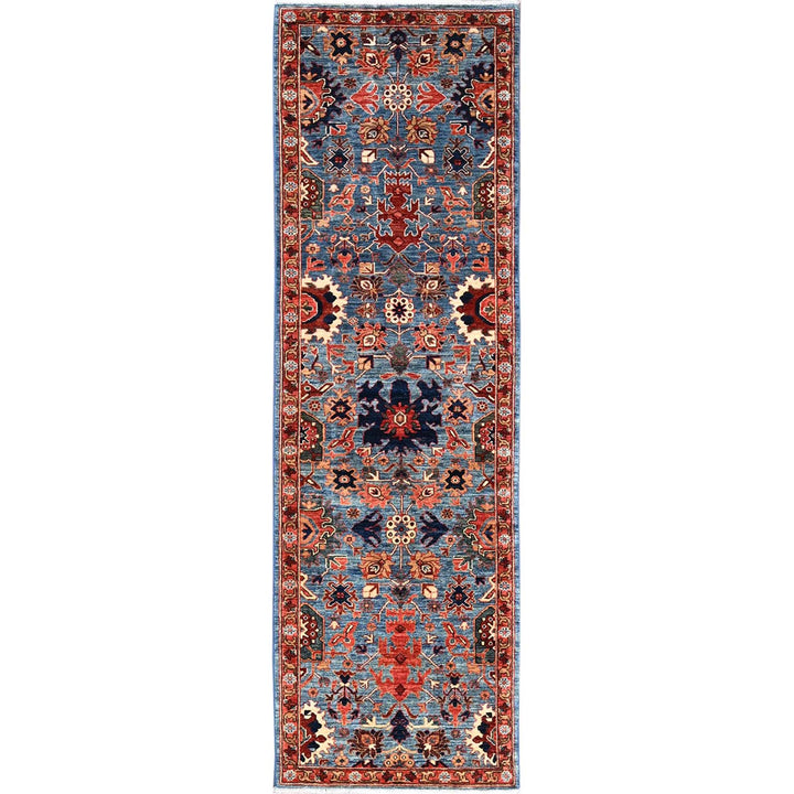 2'10" x 9'10" New Hand Knotted Blue Wool Runner Oriental Rug - MOA1021118