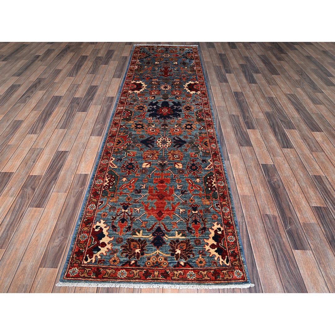 2'10" x 9'10" New Hand Knotted Blue Wool Runner Oriental Rug - MOA1021118