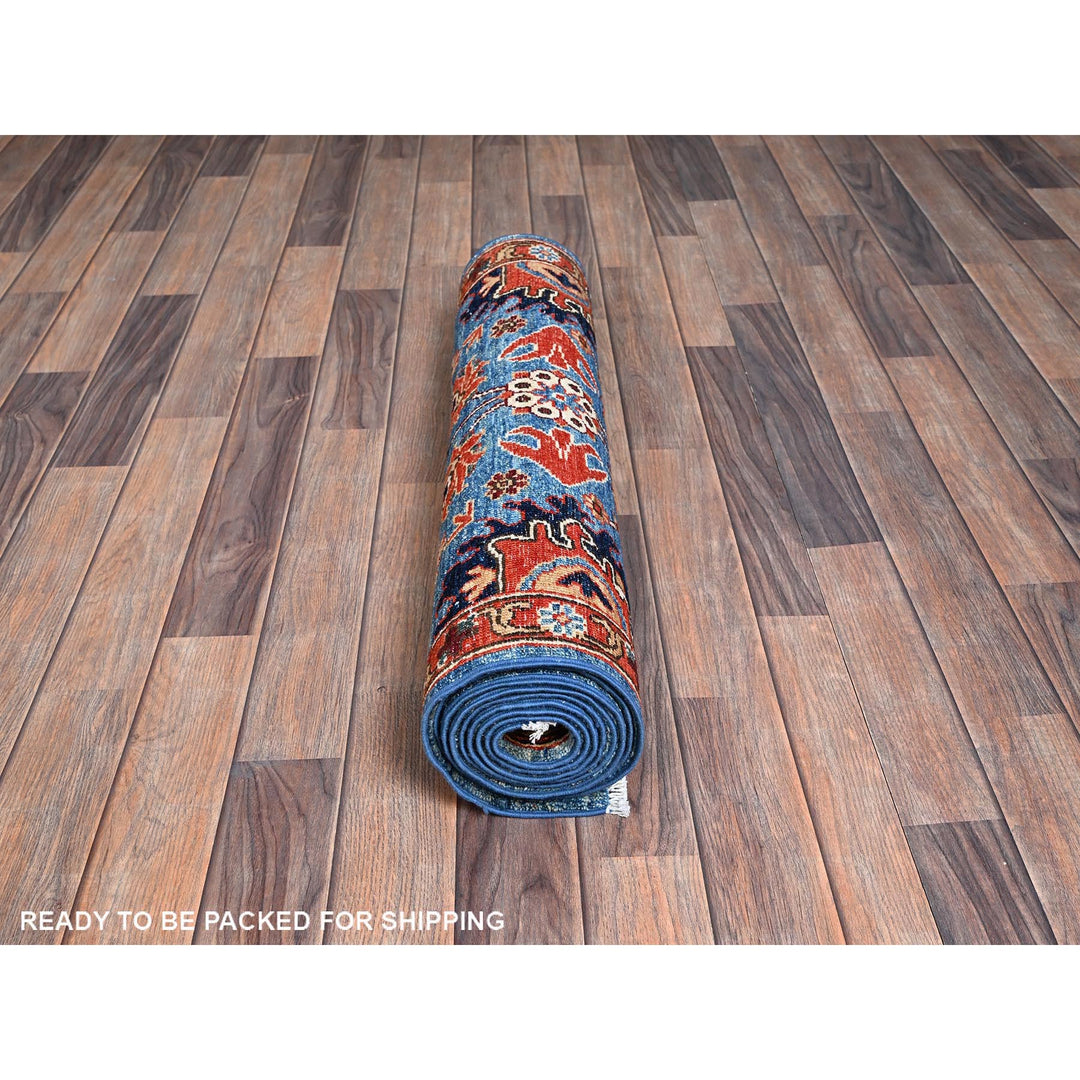 2'10" x 9'10" New Hand Knotted Blue Wool Runner Oriental Rug - MOA1021118