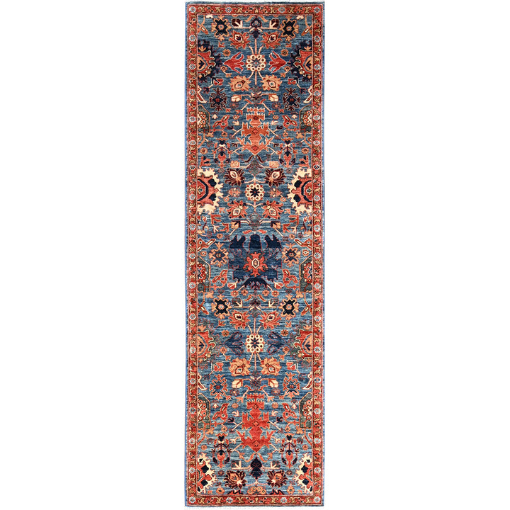 2'9" x 10'1" New Hand Knotted Blue Wool Runner Oriental Rug - MOA1021119