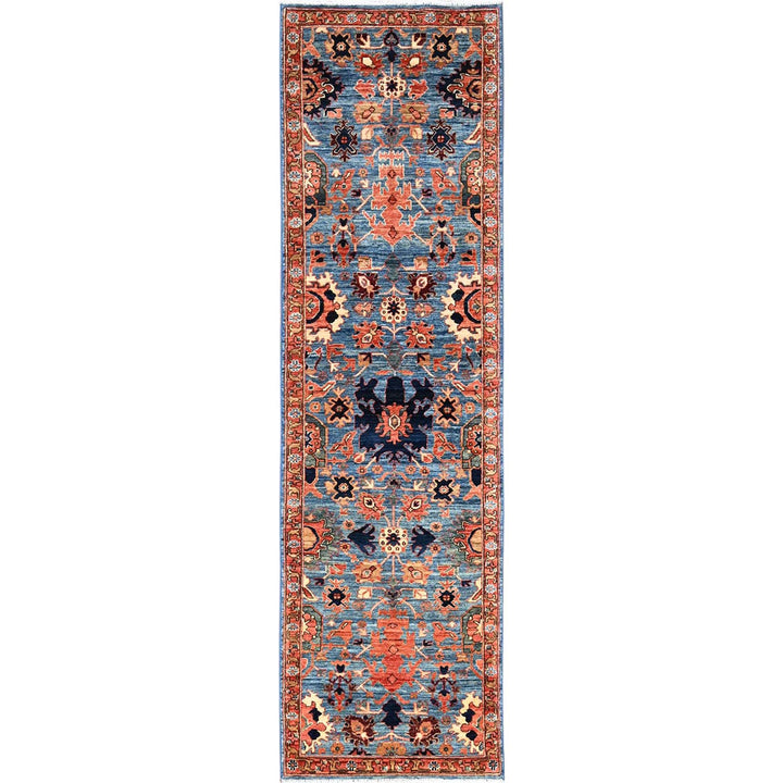 2'7" x 9'9" New Hand Knotted Blue Wool Runner Oriental Rug - MOA1021120
