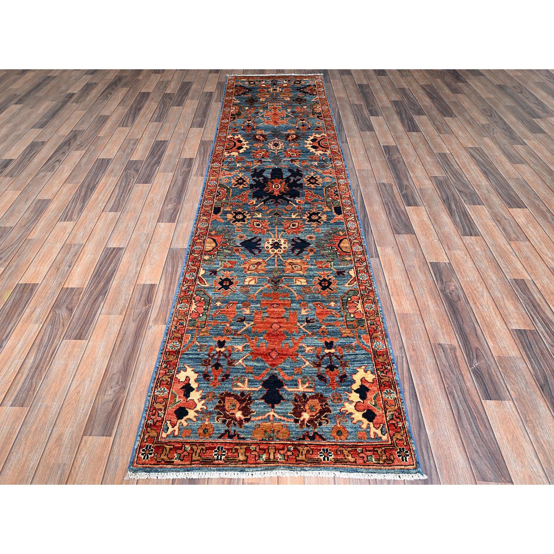 2'7" x 9'9" New Hand Knotted Blue Wool Runner Oriental Rug - MOA1021120