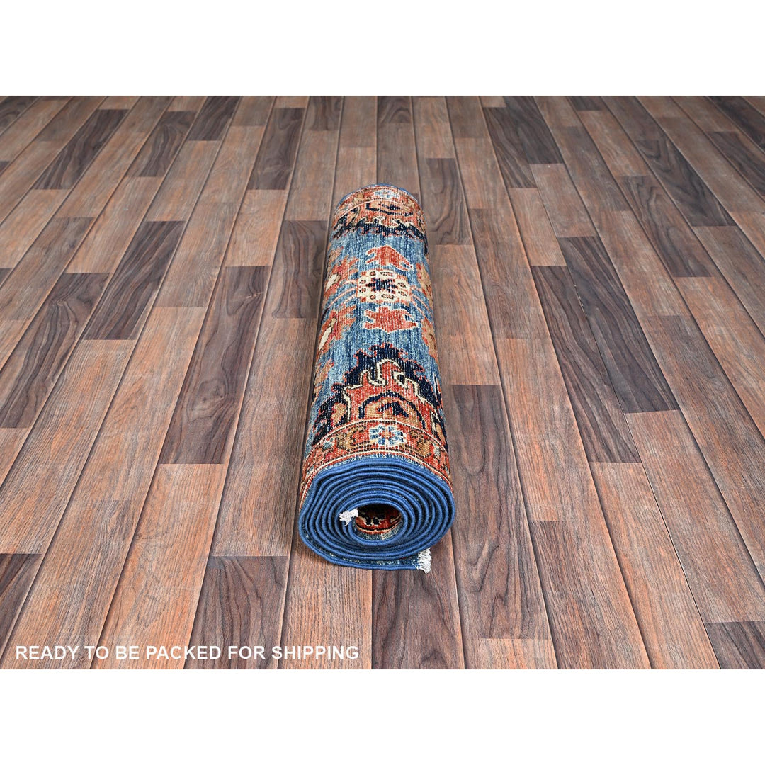 2'7" x 9'9" New Hand Knotted Blue Wool Runner Oriental Rug - MOA1021120