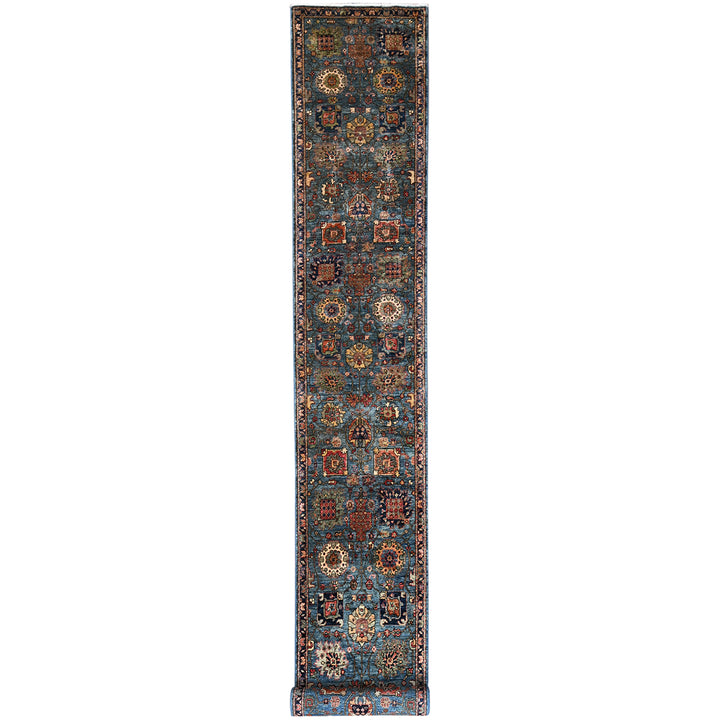2'7" x 21'5" New Hand Knotted Blue Wool Runner Oriental Rug - MOA1021122