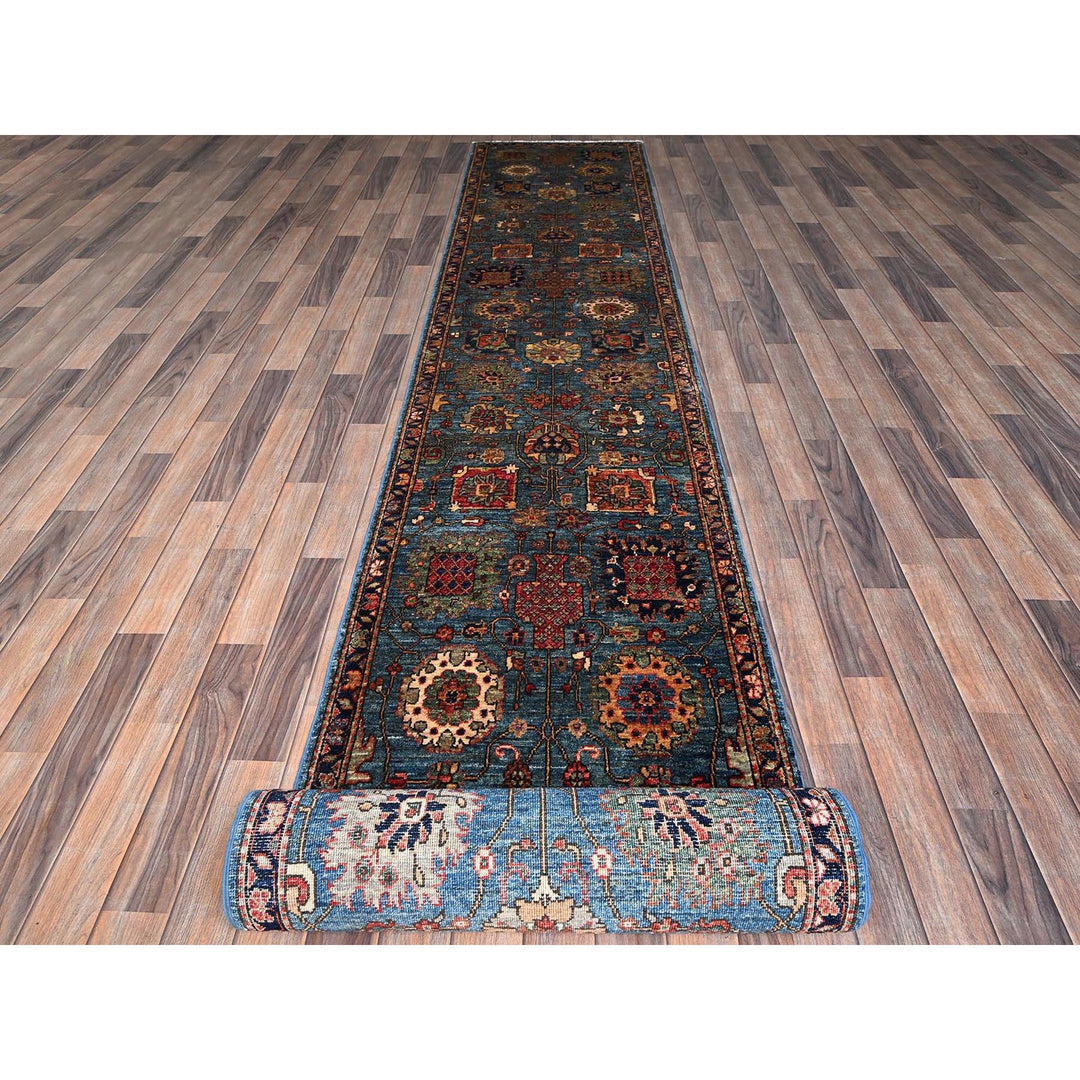 2'7" x 21'5" New Hand Knotted Blue Wool Runner Oriental Rug - MOA1021122