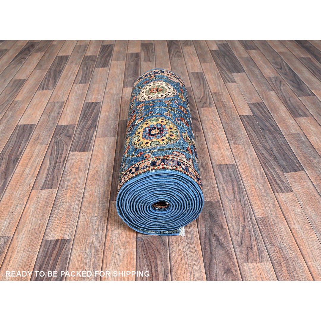 2'7" x 21'5" New Hand Knotted Blue Wool Runner Oriental Rug - MOA1021122