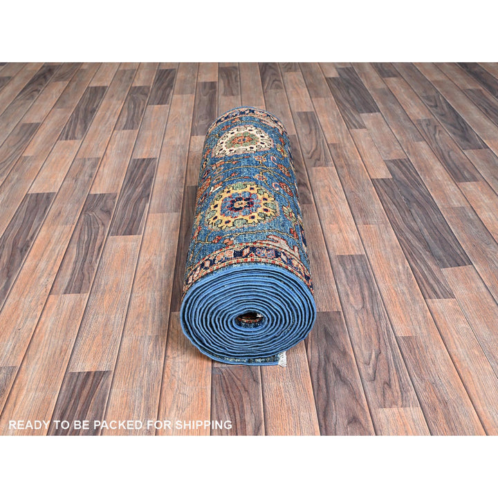 2'7" x 21'5" New Hand Knotted Blue Wool Runner Oriental Rug - MOA1021122