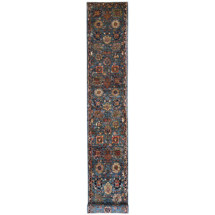 2'7" x 21'5" New Hand Knotted Blue Wool Runner Oriental Rug - MOA1021123