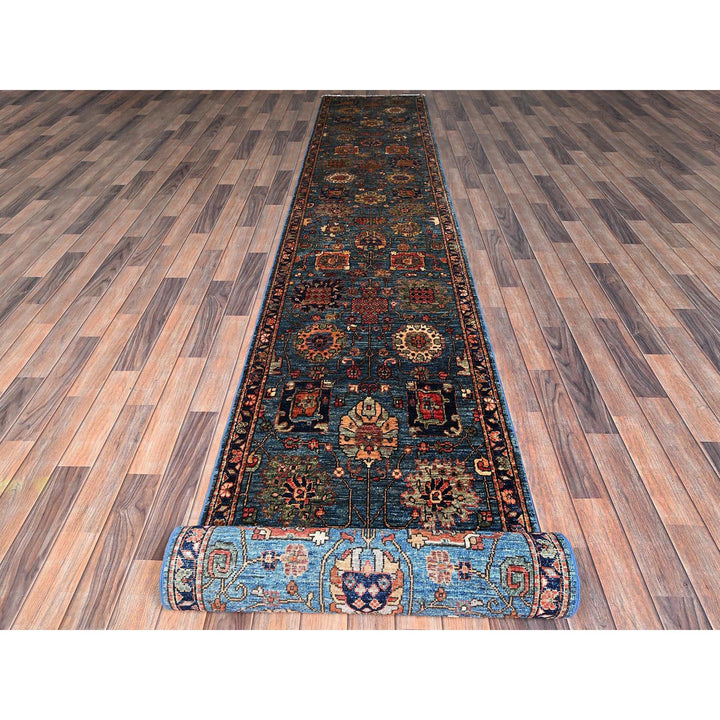 2'7" x 21'5" New Hand Knotted Blue Wool Runner Oriental Rug - MOA1021123