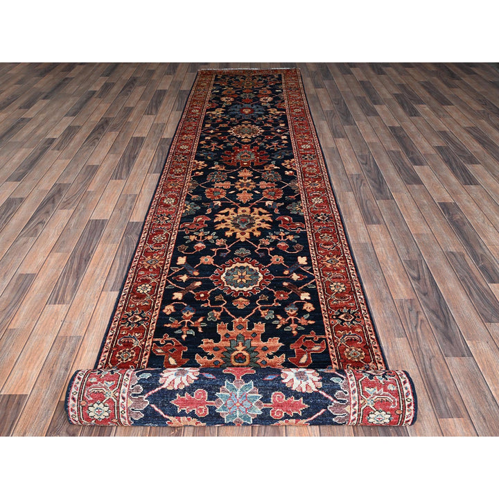 3'1" x 19'8" New Hand Knotted Blue Wool Runner Oriental Rug - MOA1021125