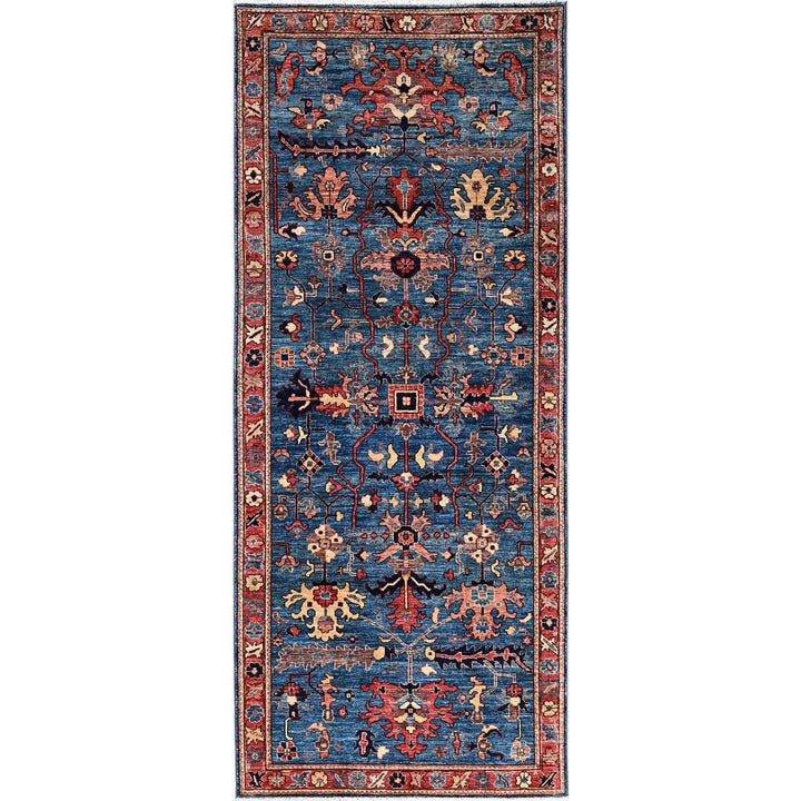 4'2" x 10'0" New Hand Knotted Blue Wool Runner Oriental Rug - MOA1021129
