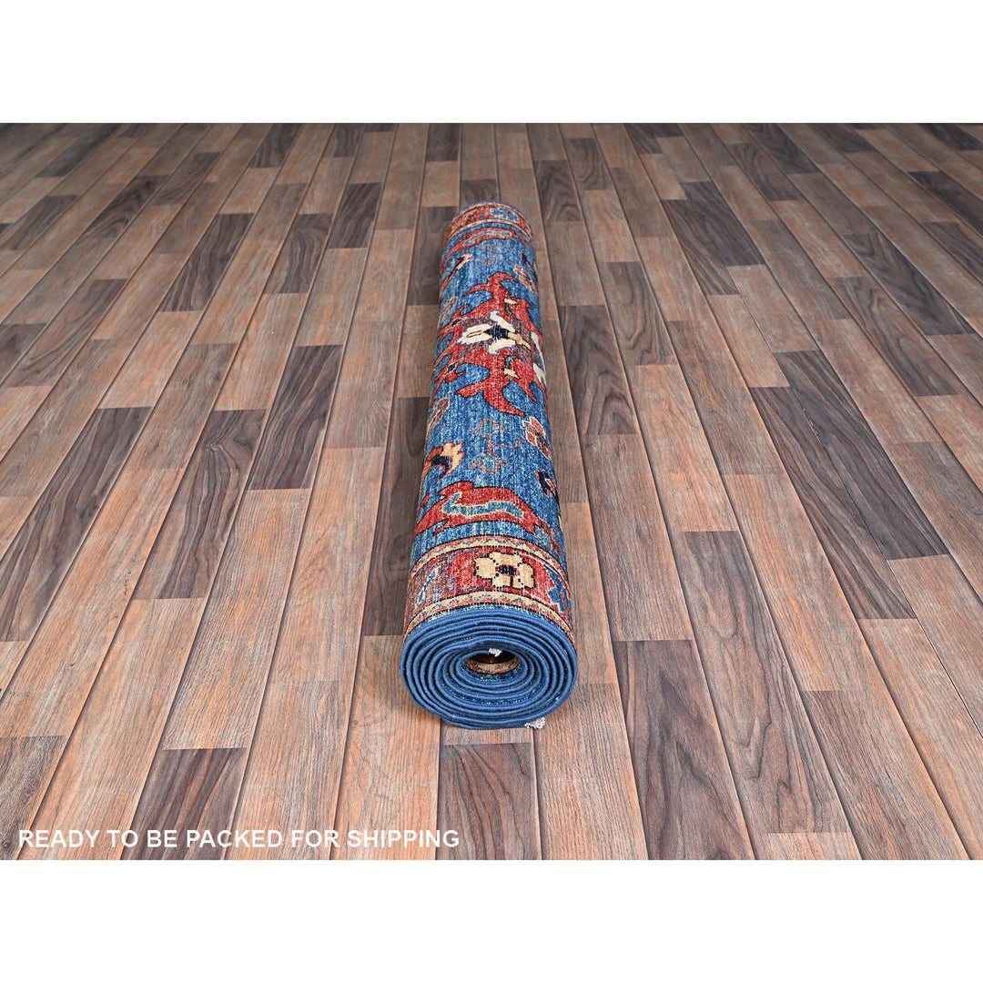 4'2" x 10'0" New Hand Knotted Blue Wool Runner Oriental Rug - MOA1021129