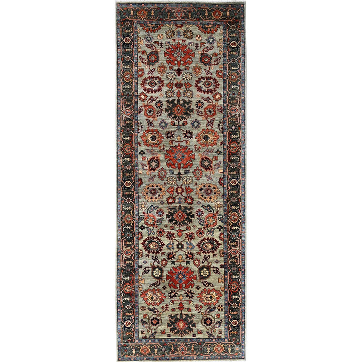 4'2" x 11'9" New Hand Knotted Green Wool Runner Oriental Rug - MOA1021130