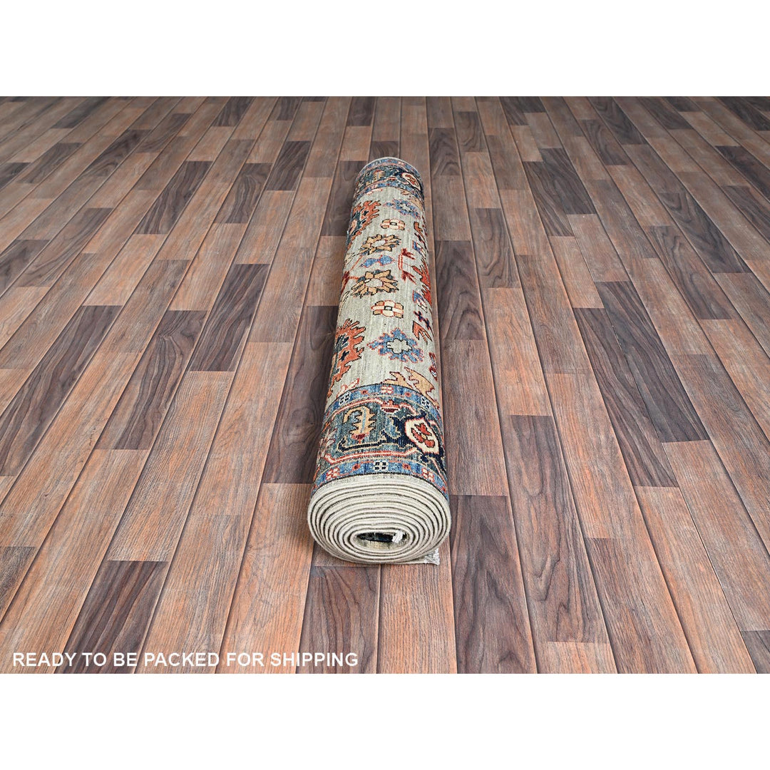 4'2" x 11'9" New Hand Knotted Green Wool Runner Oriental Rug - MOA1021130