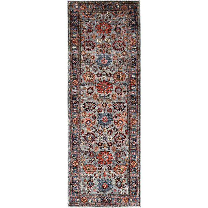 4'1" x 11'9" New Hand Knotted Grey Wool Runner Oriental Rug - MOA1021132