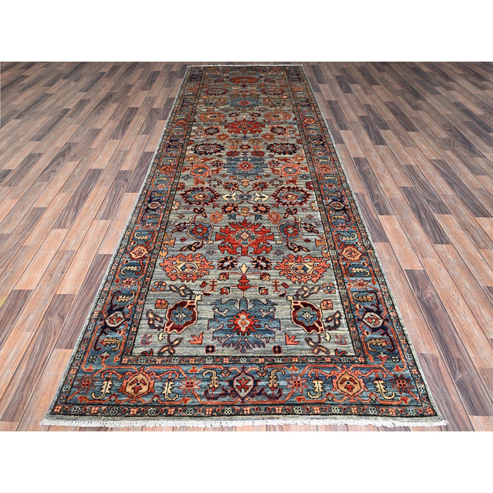 4'1" x 11'9" New Hand Knotted Grey Wool Runner Oriental Rug - MOA1021132