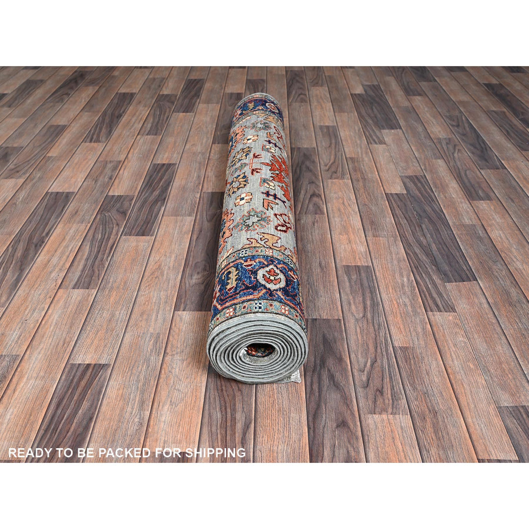4'1" x 11'9" New Hand Knotted Grey Wool Runner Oriental Rug - MOA1021132
