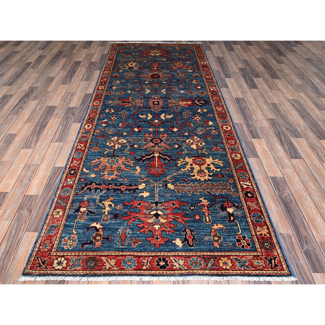 4'1" x 9'11" New Hand Knotted Blue Wool Runner Oriental Rug - MOA1021133